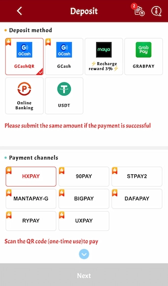 Step 2: In the list of deposit methods, select GCash.