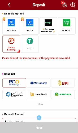 Step 1:  Select Online Banking payment method.